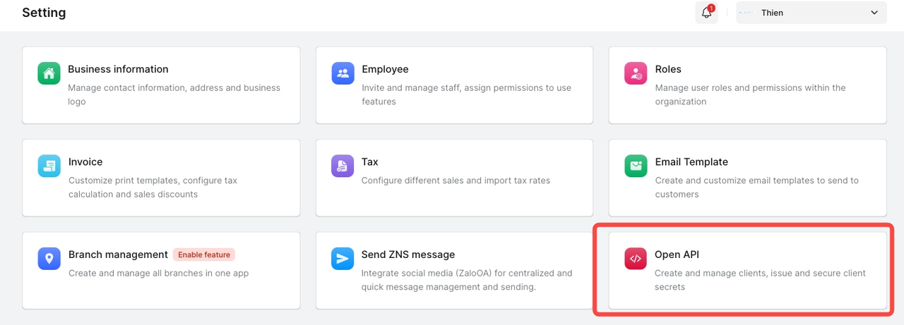 Cài đặt Open API